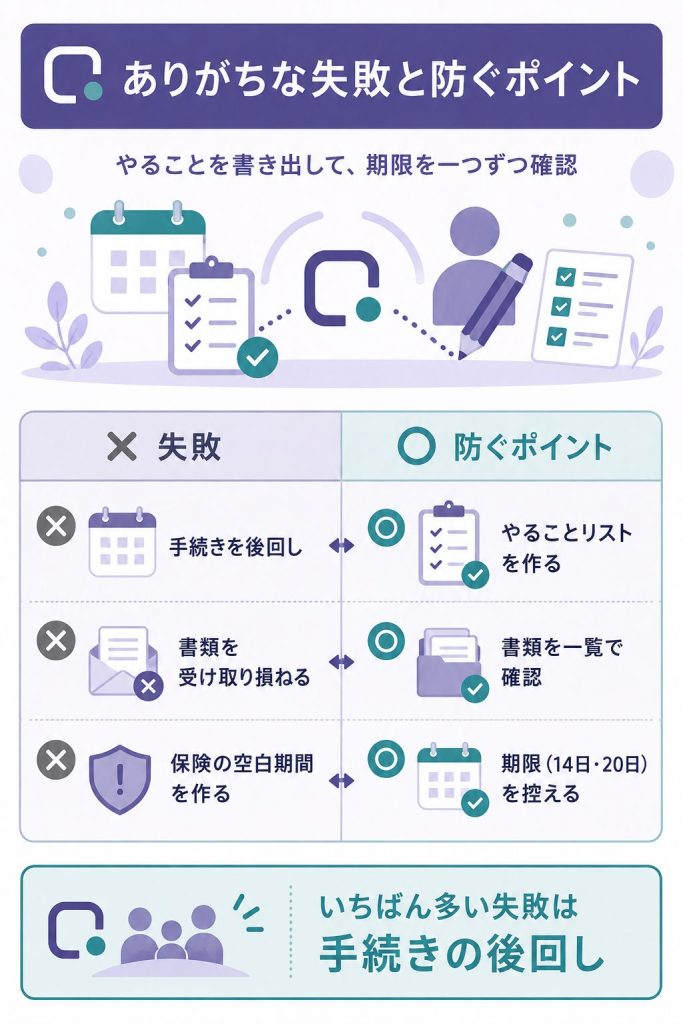 辞める前にありがちな失敗と防ぐポイントを整理した図